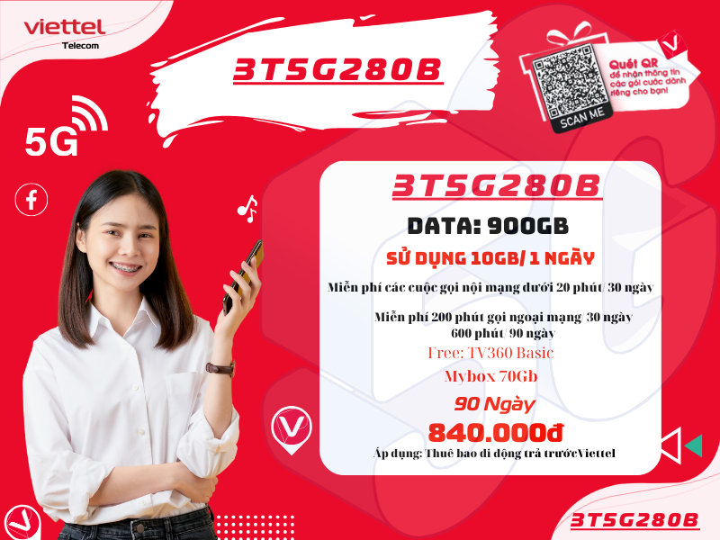 Gói 3T5G280B Viettel