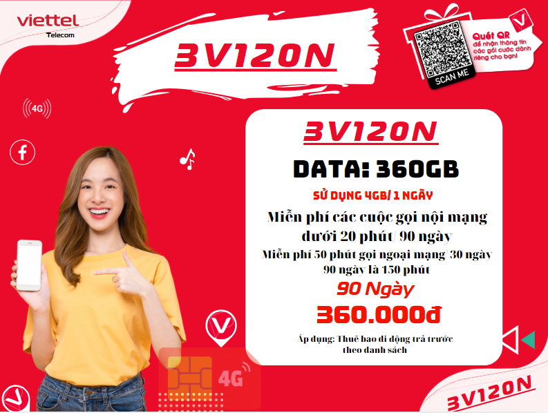 Gói cước 3V120N của Viettel