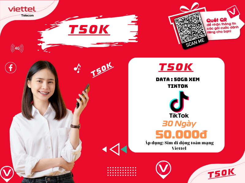 Gói T50K Viettel xem Tiktok